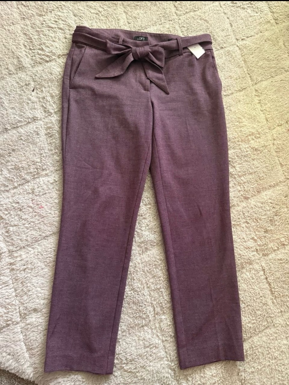 LOFT Dusty Mauve Bow-Waist Trousers